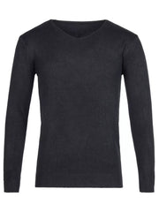 Men's Plus Size Solid Color Long Sleeve Knit Top in Navy, back view