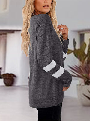 Chic Vibe raglan t-shirt in charcoal with white stripe sleeves.