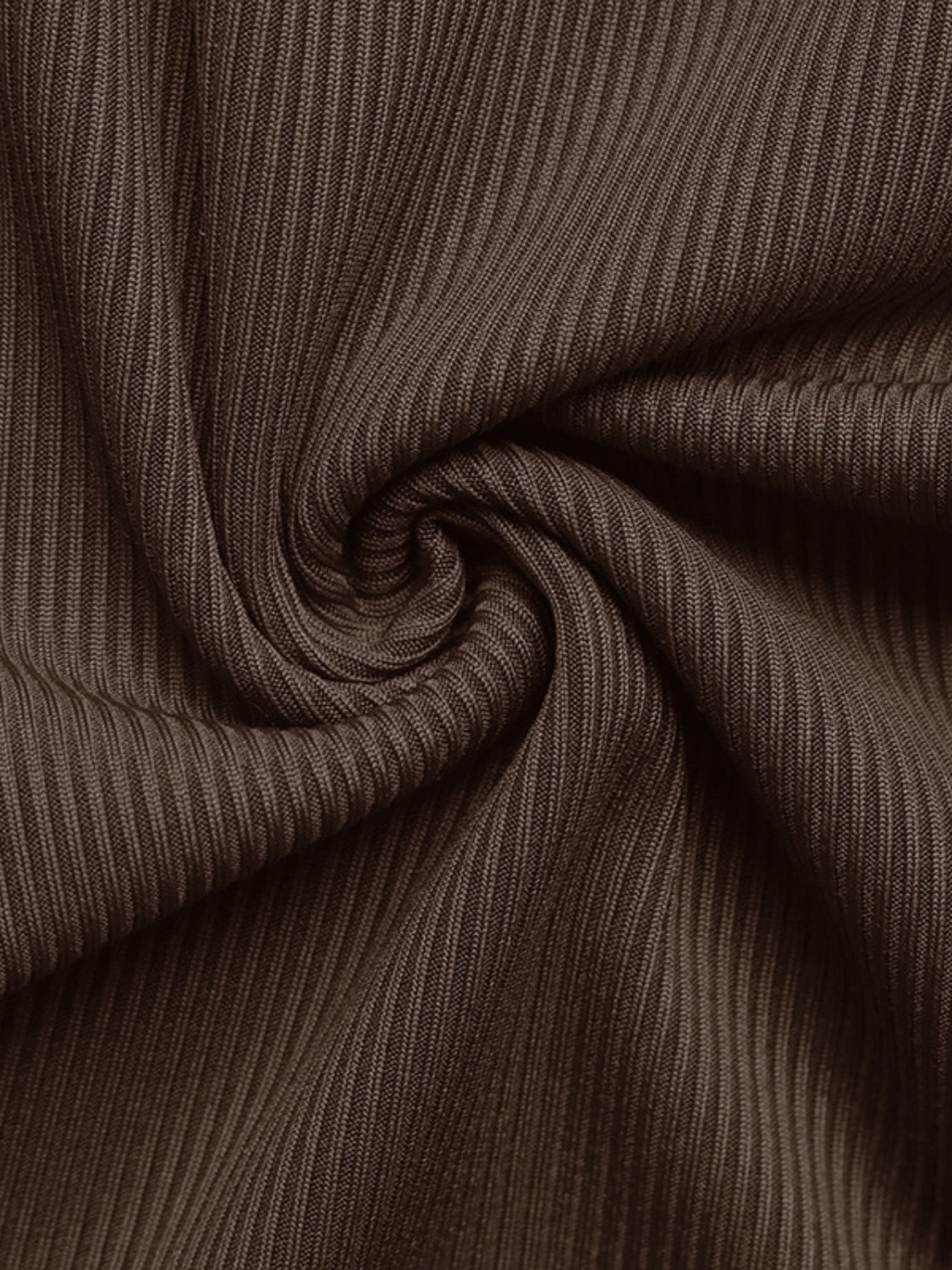 Ribbed off-shoulder co-ord set in chocolate brown fabric with a soft texture.