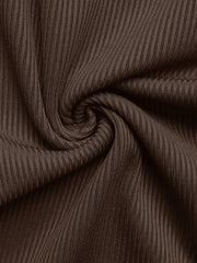 Ribbed off-shoulder co-ord set in chocolate brown fabric with a soft texture.
