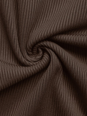 Ribbed off-shoulder co-ord set in chocolate brown fabric with a soft texture.