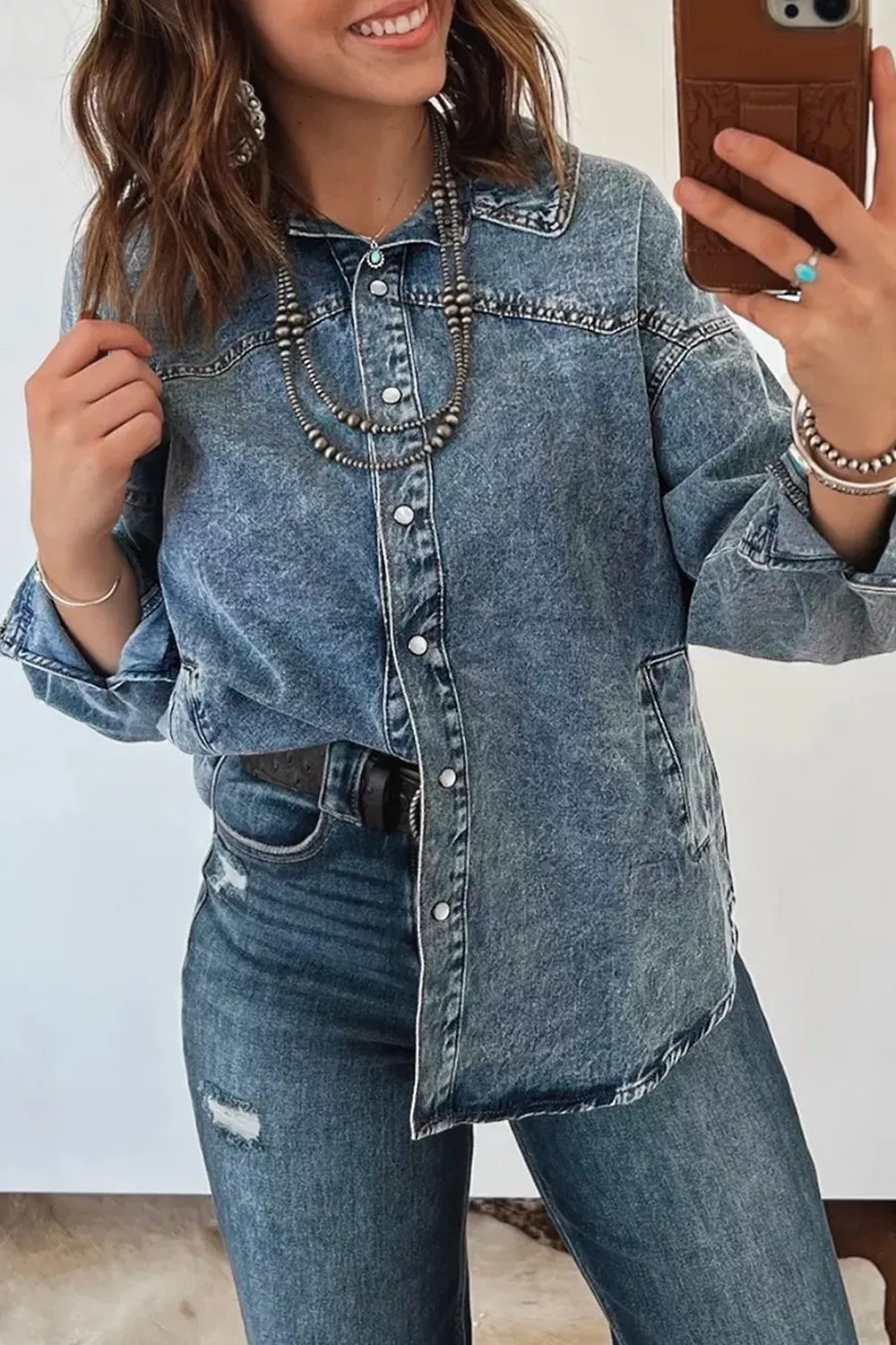 Western Long Sleeve Denim Jacket Tunic in Medium, side view