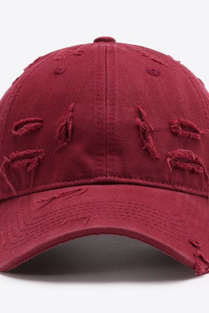 Deep Red distressed baseball cap with adjustable strap