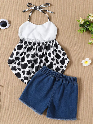 Children's Halter Neck Cami And Denim Shorts Set in Pink, alternate angle