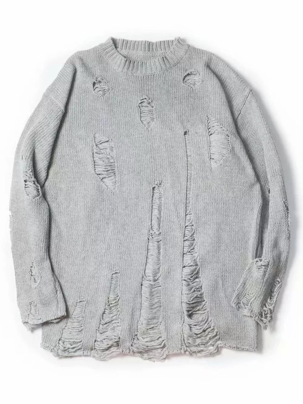 Men's Distressed Round Neck Sweater in Black, back view
