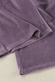 Mauve velvet lounge set top with wide sleeves and a cozy feel.
