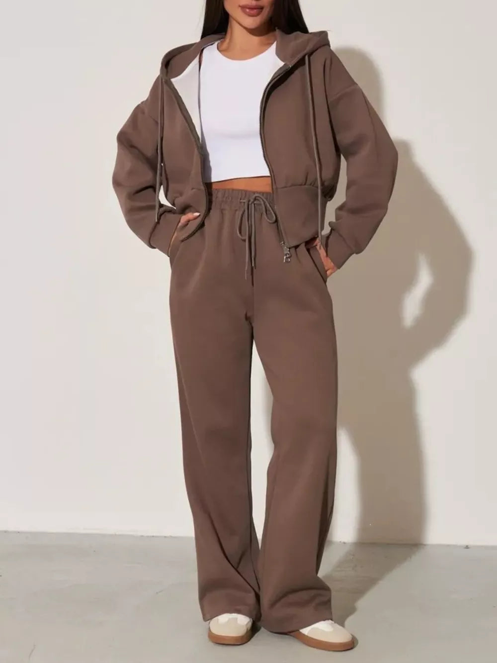 Zip-up Hoodie And Wide-leg Pants Set, front view