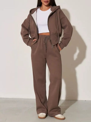 Zip-up Hoodie And Wide-leg Pants Set, front view