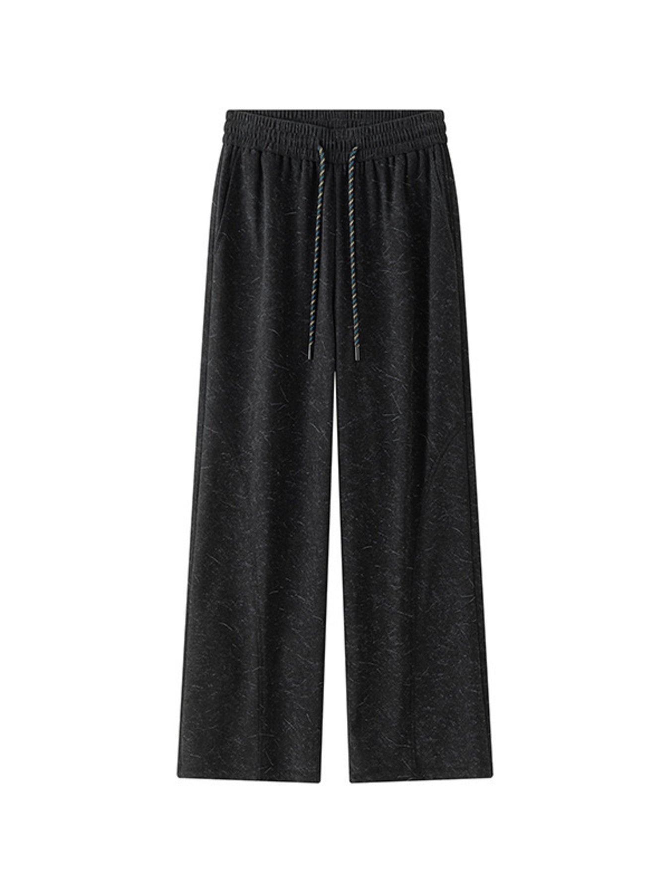 Men's black corduroy drawstring pants with a subtle textured pattern.