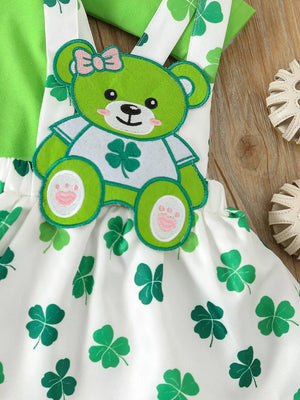 Children's Ruffled Long Sleeve Bodysuit & Dress Set in Grass Green, model styling view