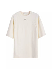 Men's Rice Apricot Color Cotton Round Neck T-shirt with subtle chest detail