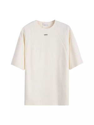 Men's Rice Apricot Color Cotton Round Neck T-shirt with subtle chest detail