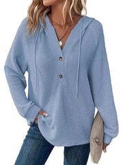 Full Size Waffle Knit Half-button Hoodie Plus Size in Black, view 12