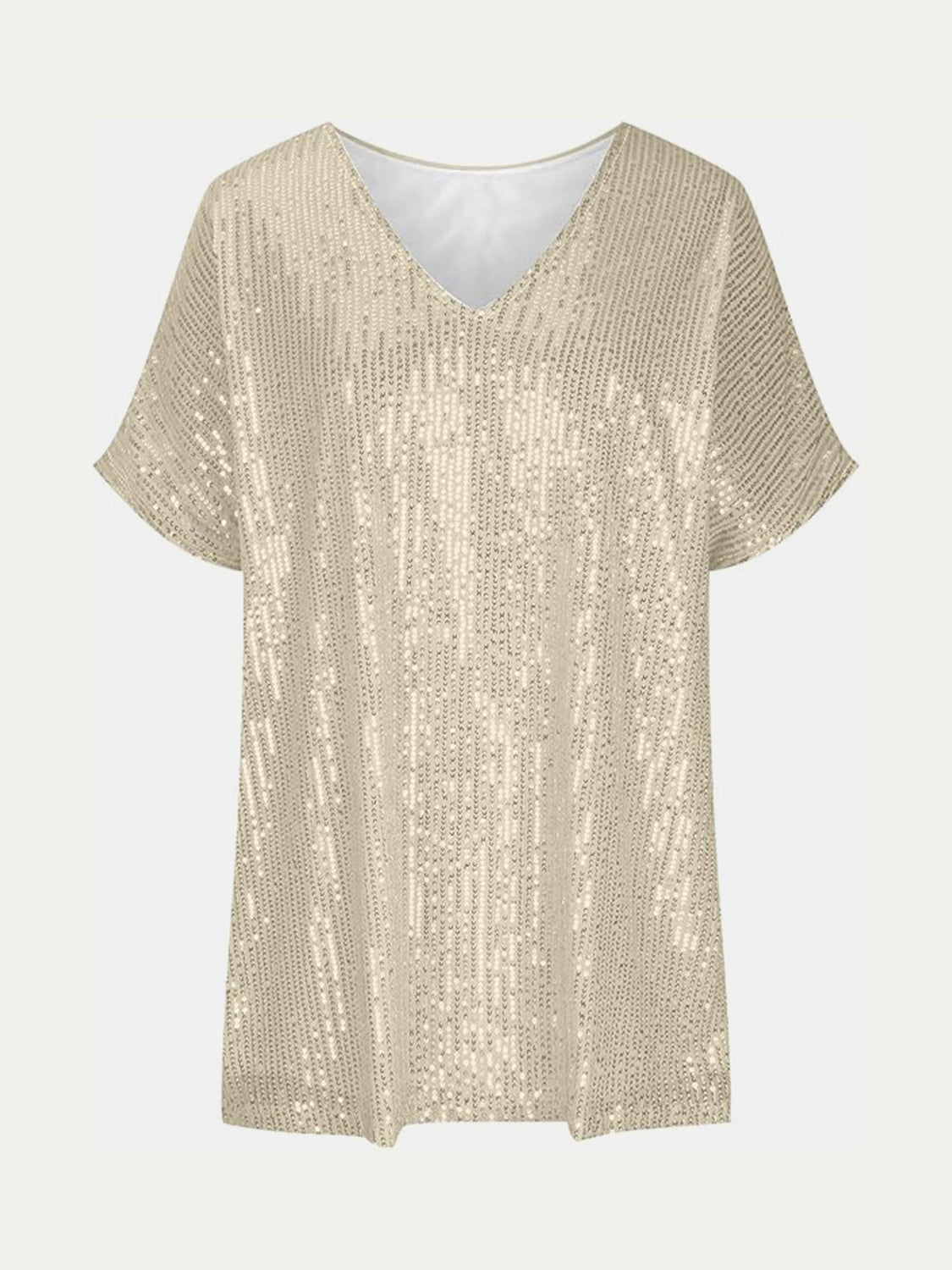 Brass sequin slouchy V-neck top with short sleeves