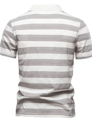 Textured stripe polo shirt in ivory with a classic collar and short sleeves.