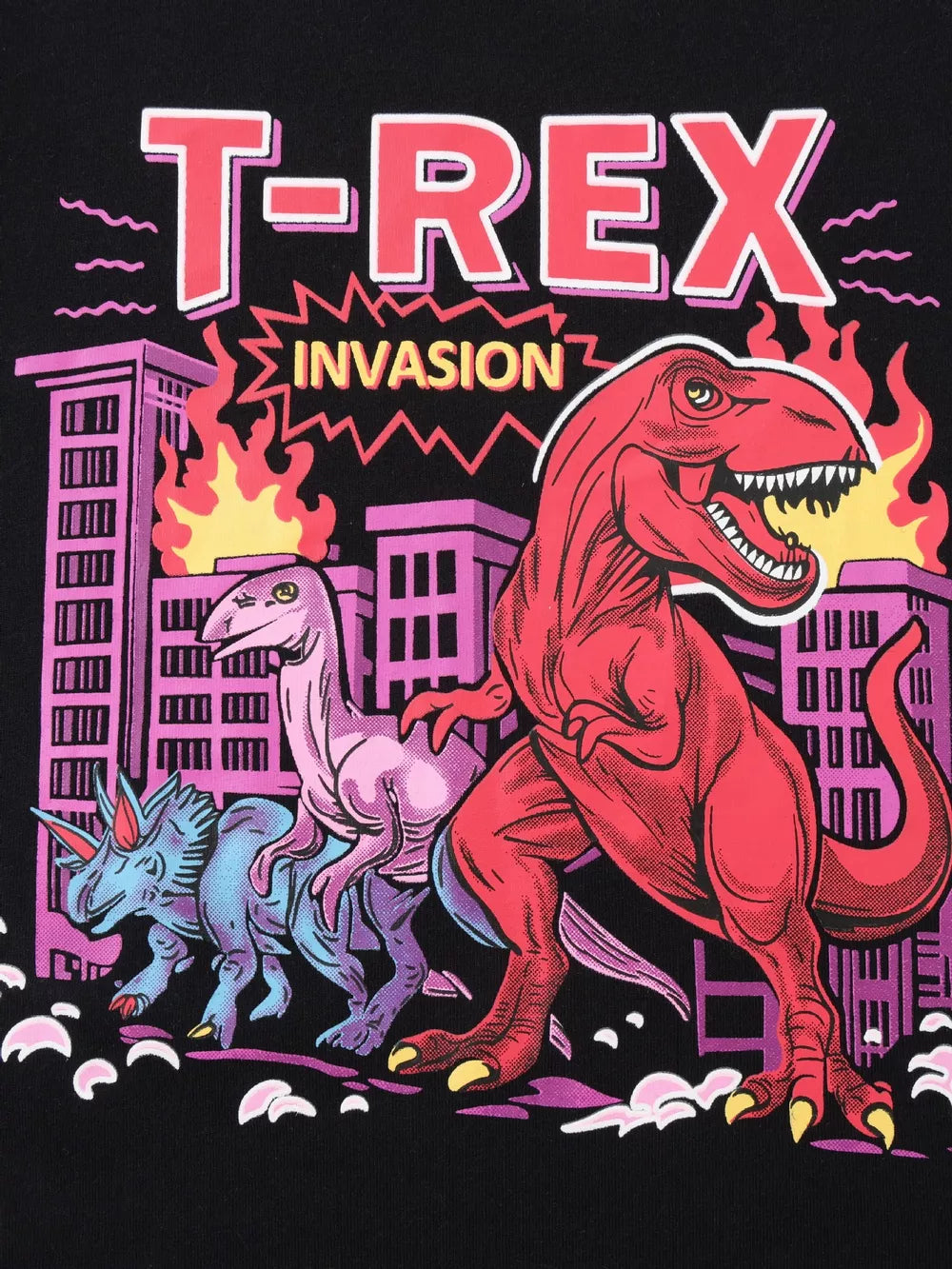 Children's T-rex Invasion Graphic T-shirt, model styling view