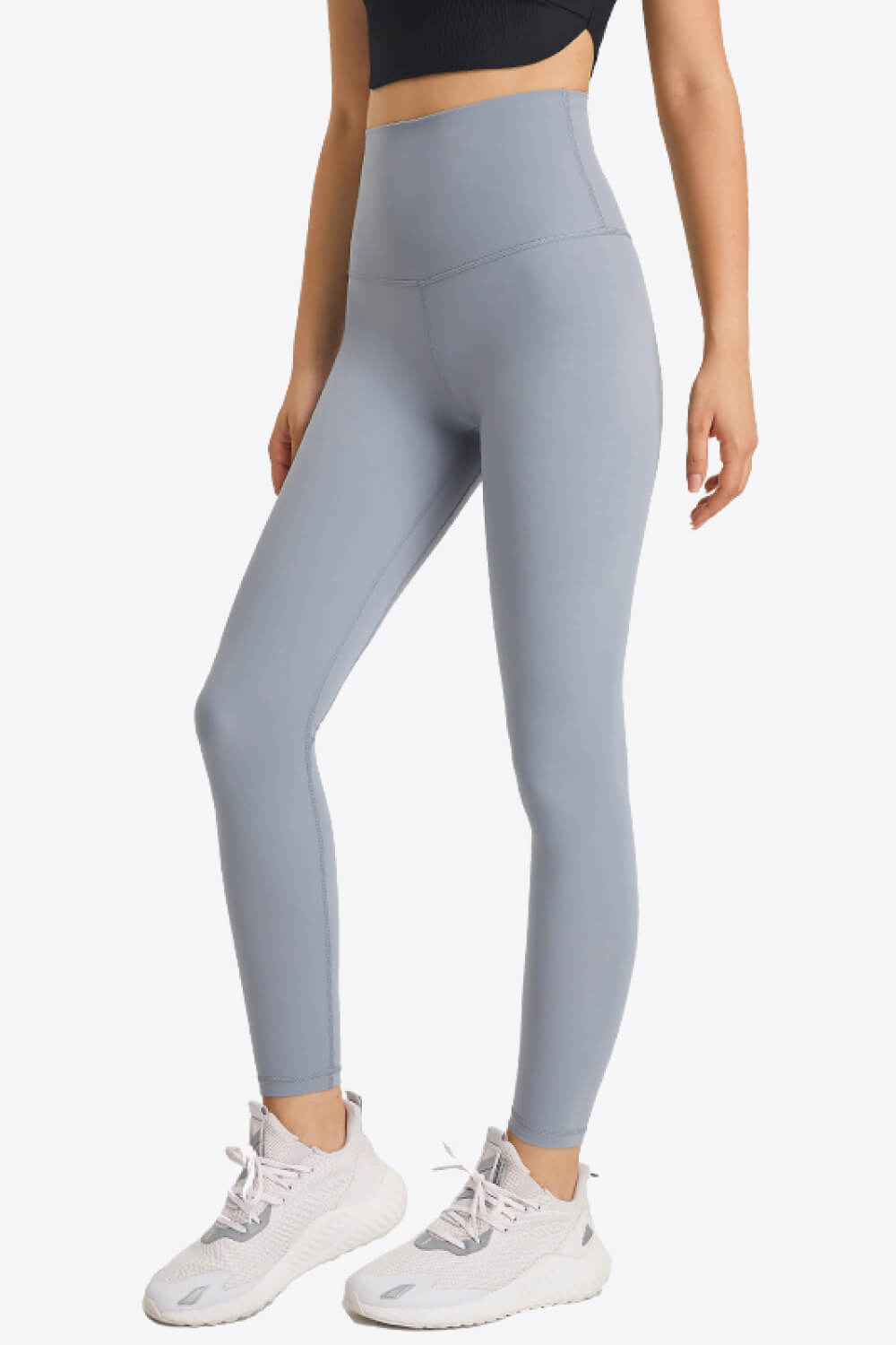 SoftLux high rise leggings in Steel, with a V-waistband detail.