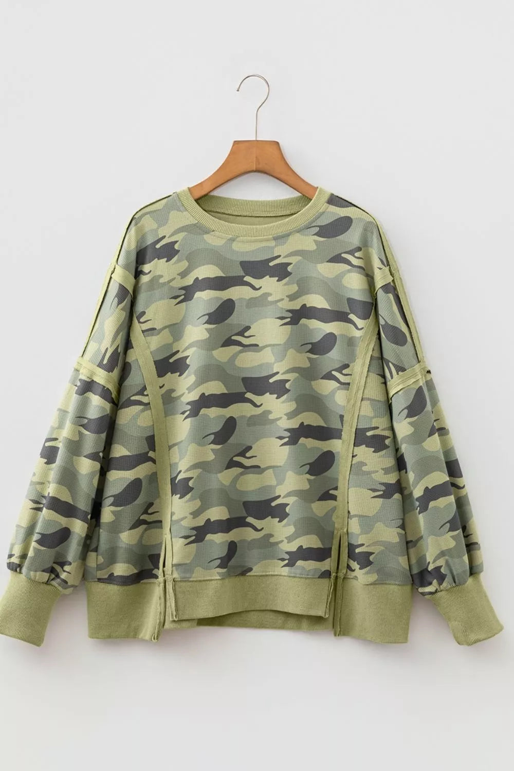 Camouflage Waffle Knit Oversized Sweatshirt, editorial view