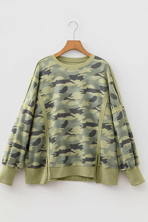 Camouflage Waffle Knit Oversized Sweatshirt, editorial view