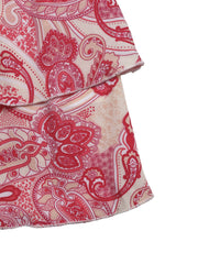 Paisley print smocked two-piece set with frill detail in red and beige.