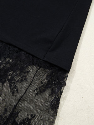 Black maxi dress with floral lace hem detail
