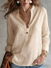 Button Detail Long Sleeve Shirt in Apricot, front view