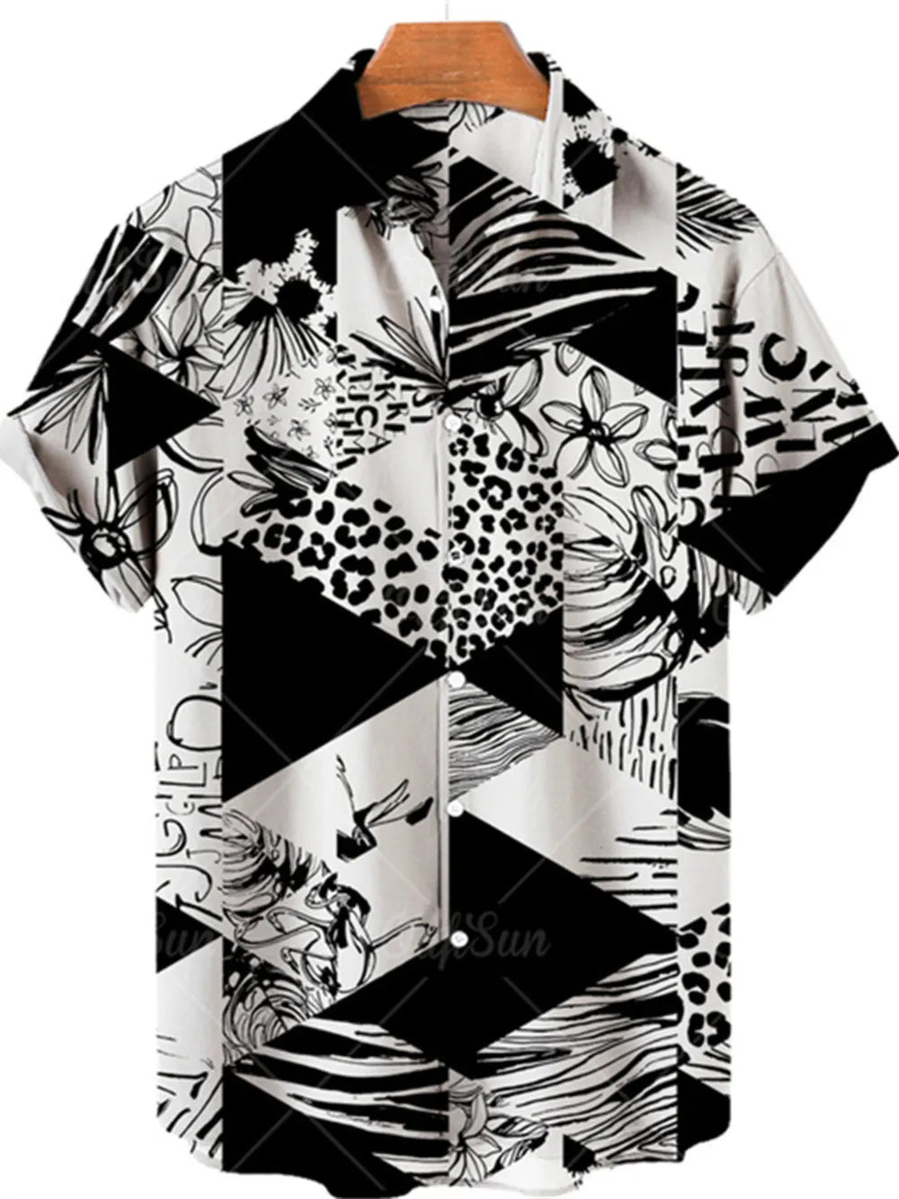 Men's Plus Size Printed Button Up Short Sleeve Shirt, model styling view