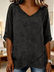 V-neck Casual T-shirt in Blue, close-up detail