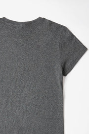 Dark Gray crewneck t-shirt with short sleeves and a speckled texture.