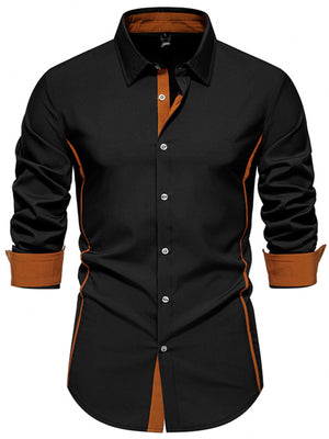 Black button-down shirt with contrast trim and cuffs