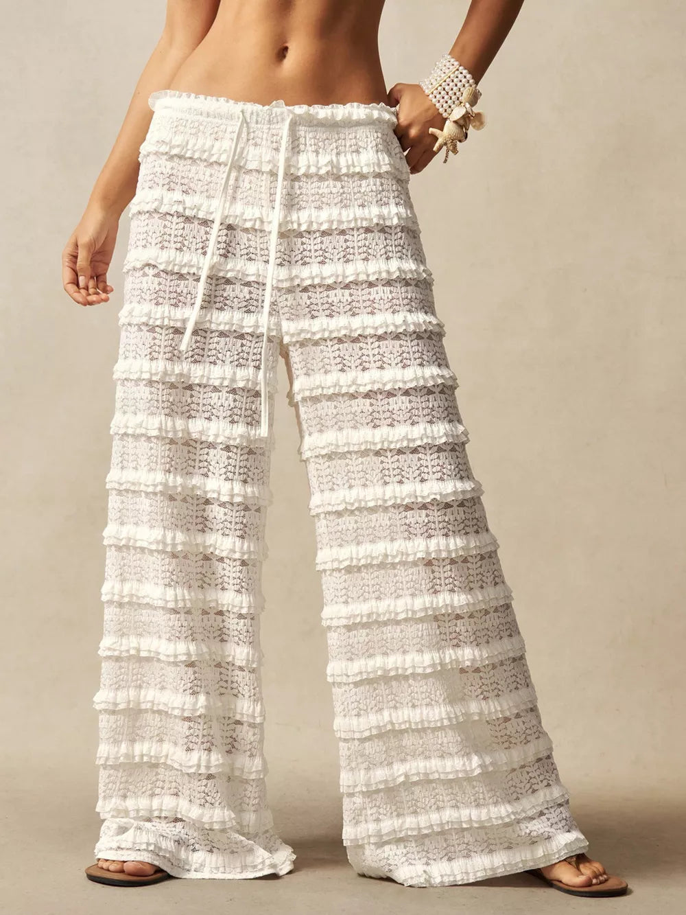 Lace Ruffled Wide-leg Pants