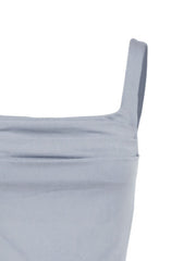 Grey ruched square neck fitted tank top with a single strap detail.