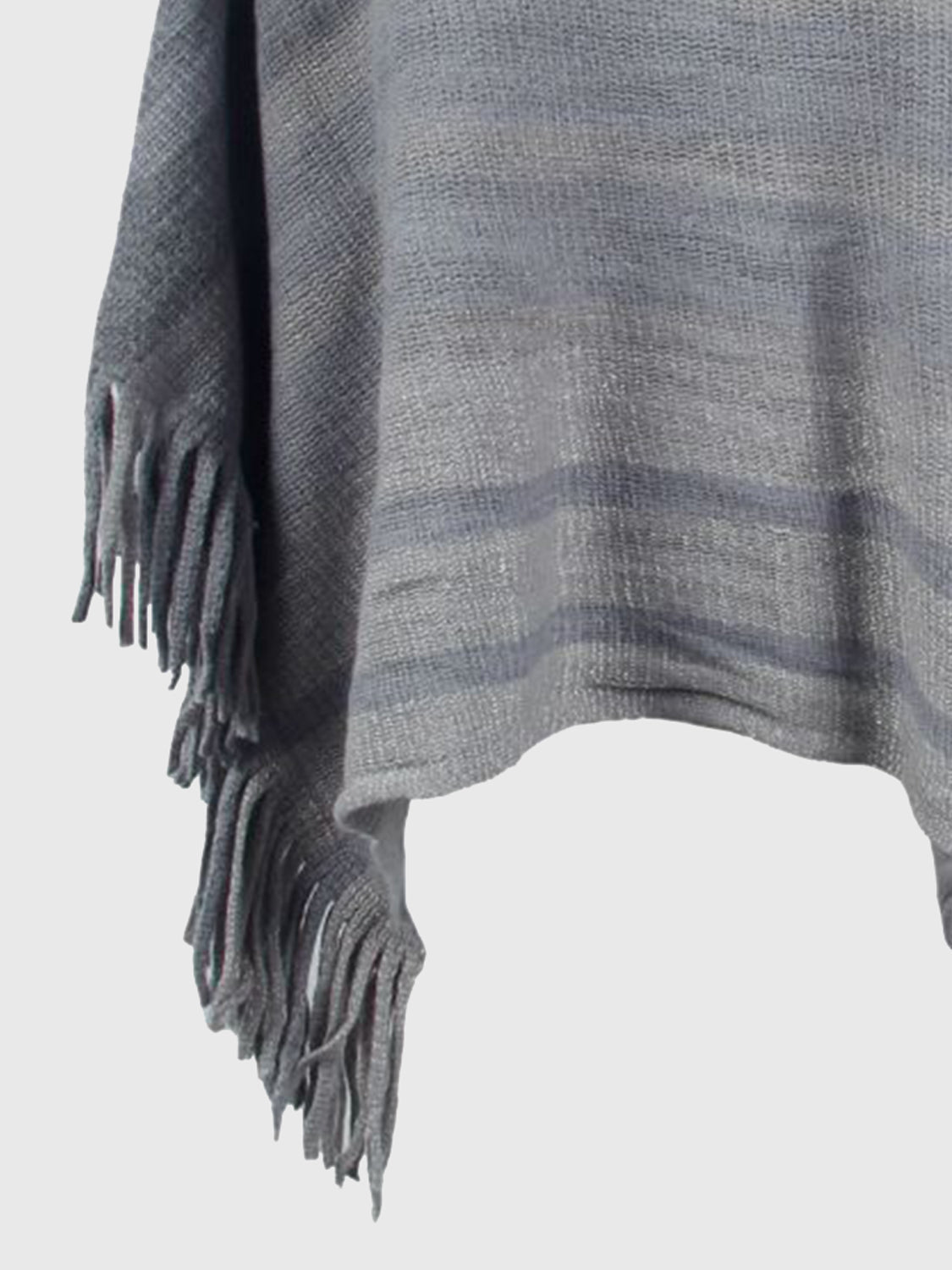 Striped poncho in charcoal with fringe detail and boat neckline