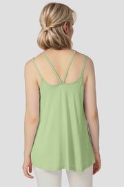 Double strap trapeze cami in light green with a V-back neckline.