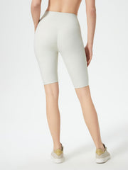Light blue ribbed contour cycling shorts with ruched detail on the back.