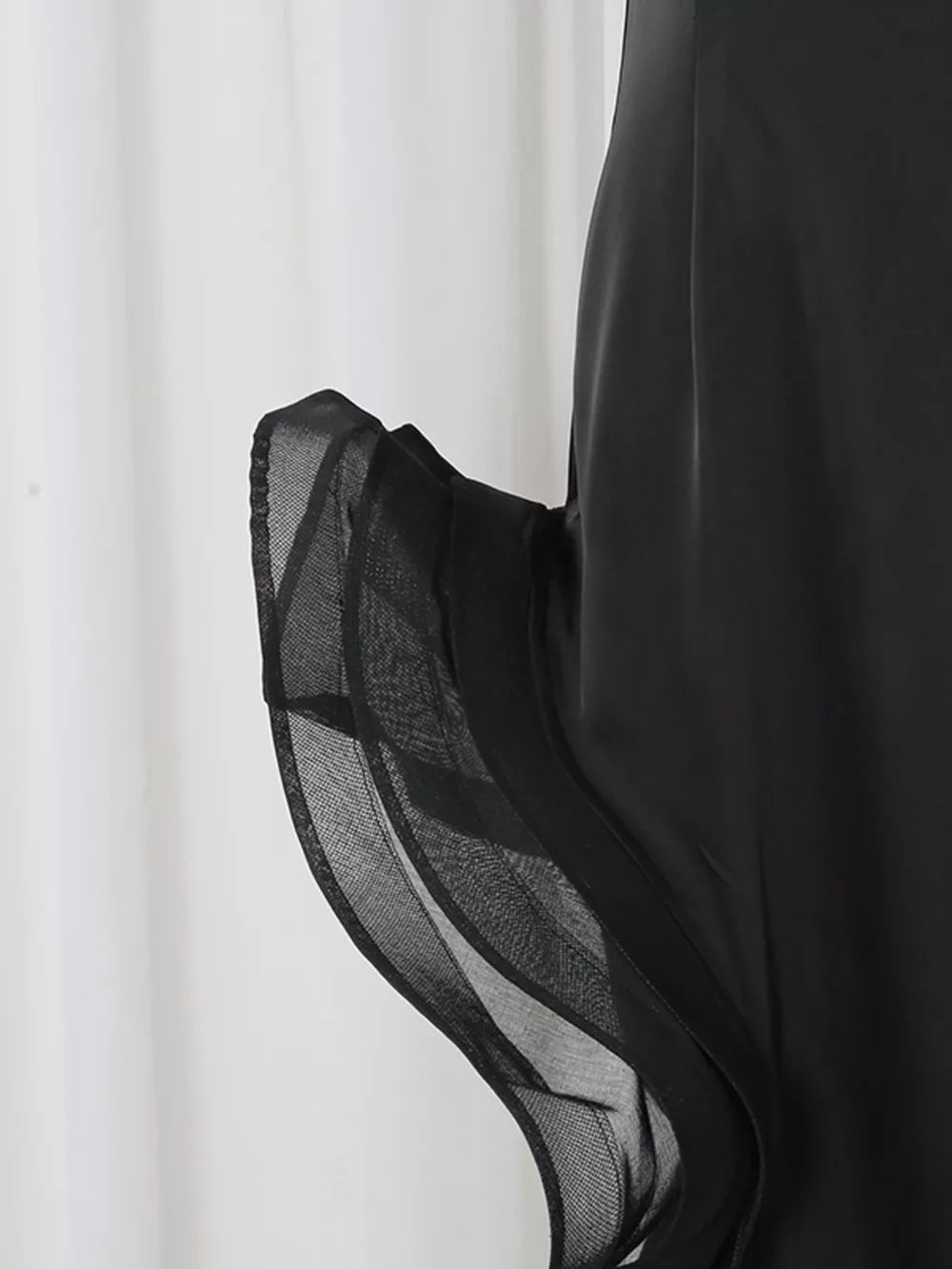 Spaghetti Strap Ruffle Slit Maxi Dress in Black, view 13