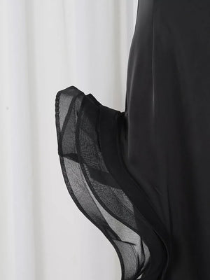 Spaghetti Strap Ruffle Slit Maxi Dress in Black, view 13