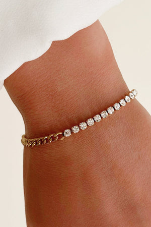 Gold dual-chain bracelet with clear zirconia stones