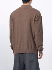 Men's textured knit polo shirt in Flower Coffee Color, acrylic, long sleeve, casual style.