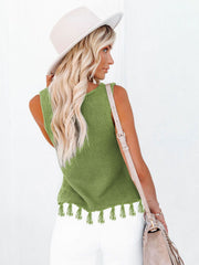 Lime knit tank top with tassel trim detail