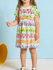 Playful Fruit Print Tiered Dress