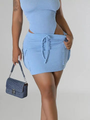 Ribbed Knit Two-piece Bodysuit And Skirt Set