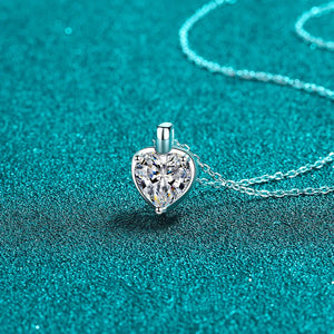 Silver chain necklace with a heart cut moissanite pendant