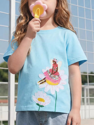 Children's Fairy And Flower Embroidered T-shirt, front view