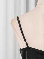 Spaghetti Strap Ruffle Slit Maxi Dress in Black, view 12