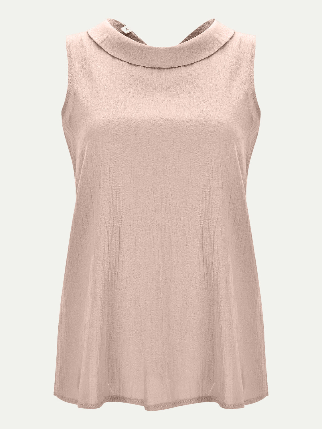Sleeveless Peter Pan collar blouse in a textured light pink fabric.
