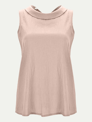 Sleeveless Peter Pan collar blouse in a textured light pink fabric.