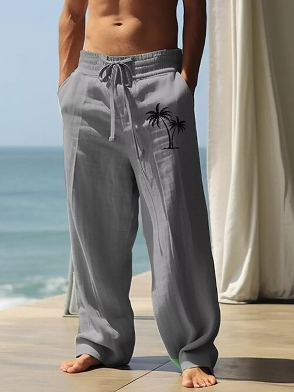 Men's Palm Tree Wide Leg Pants Plus Size, back view