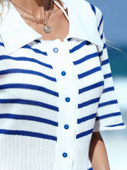 Coastal Chic Striped Knit Mini Dress with button-down front and collar.