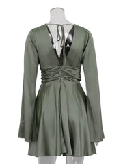 Lustrous Satin Mini Dress With Flowy Sleeves